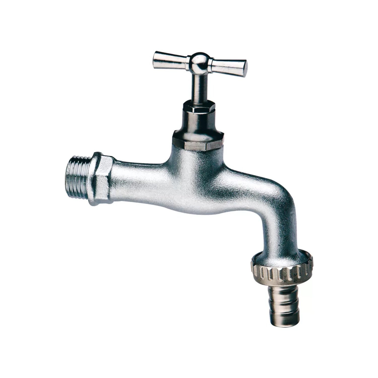 Rubinetto da giardino curvo in ottone cromato sabbiato con maniglia a T lucida attacco 1/2'' by CeramicStore | Lo specialista del tuo bagno