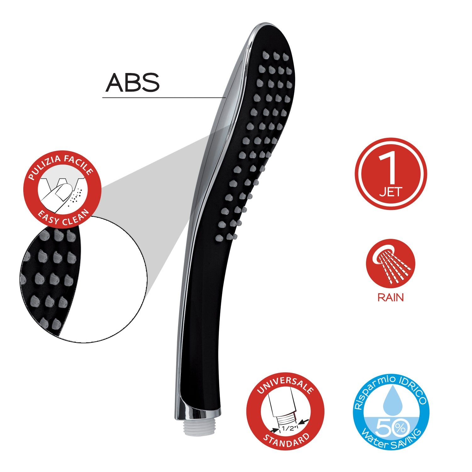  Doccetta 1 getto modello Tendence 03 di Gedy - Cromato/Nero by CeramicStore | Lo specialista del tuo bagno