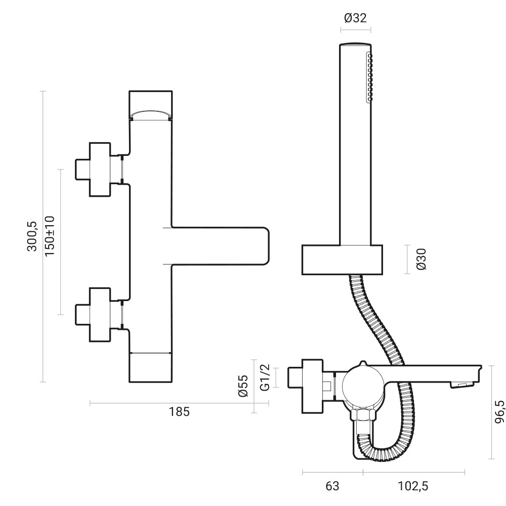 Miscelatore vasca esterno Brezza ottone cromo completo di set doccia 2