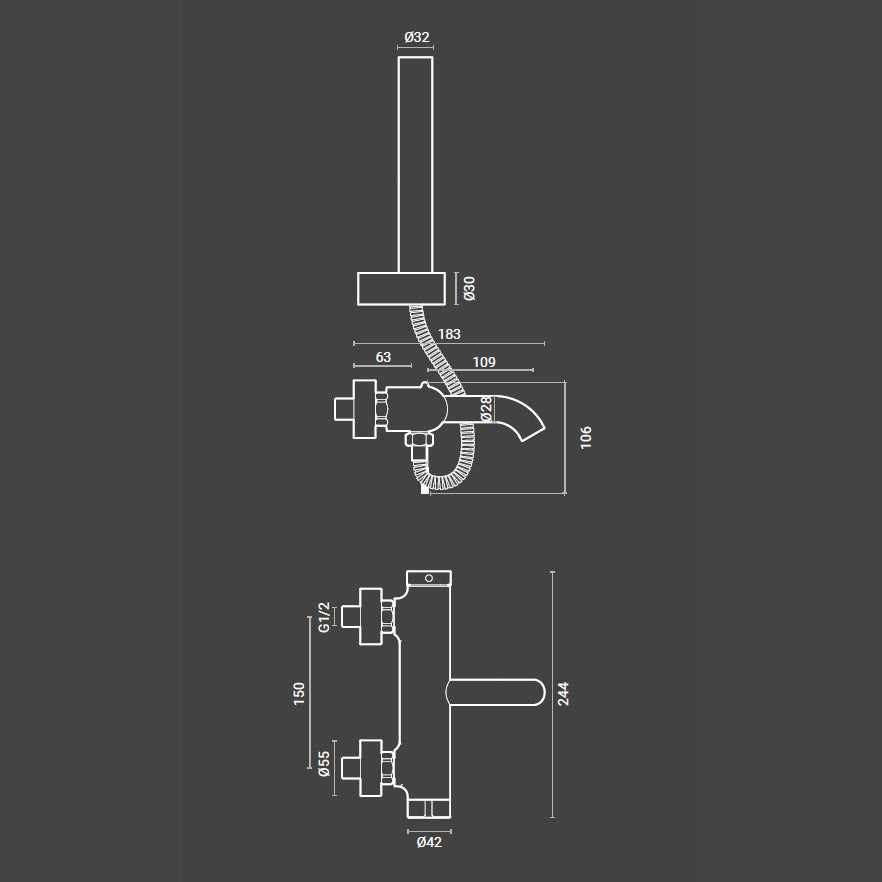 Miscelatore vasca esterno RubiFlux York in ottone cromato lucido completo di set duplex 2