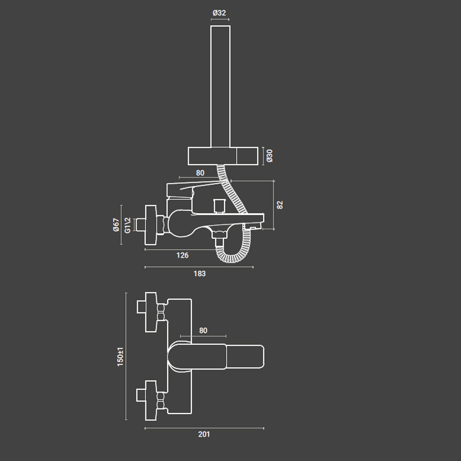 Miscelatore vasca con set doccia duplex Dock in ottone cromato lucido 2