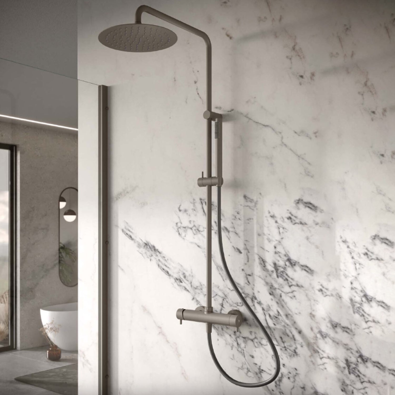 Colonna Doccia RubiFlux Idra con miscelatore termostatico e soffione tondo ø 25 cm - Grigio Fango