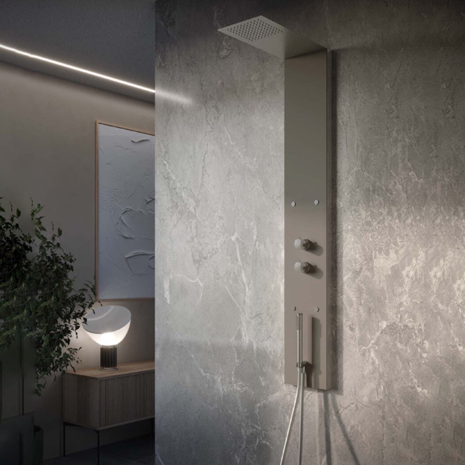 Pannello doccia multifunzionale DocciaGo Paris 145x49 cm acciaio spazzolato - Grigio Fango