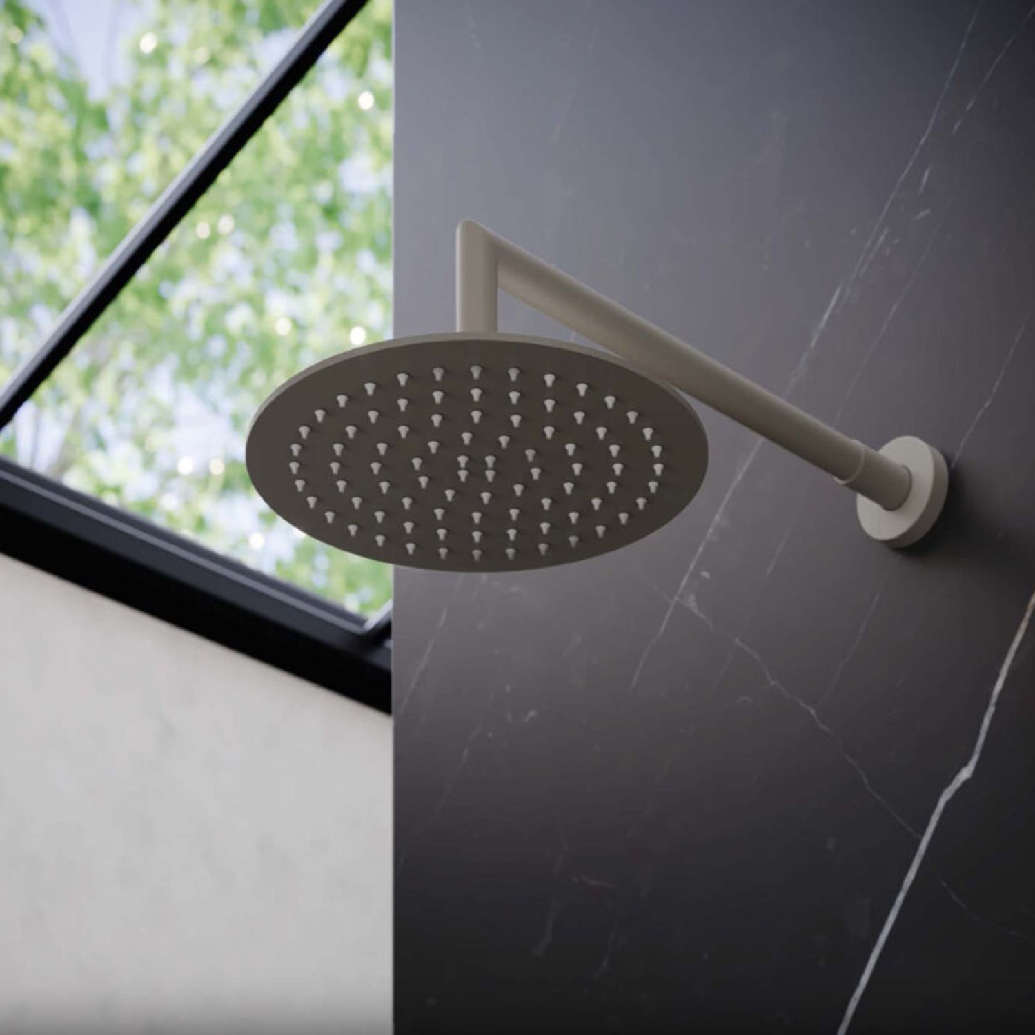 Soffione doccia rotondo ø25 cm RubiFlux con getti anticalcare in silicone - Grigio Fango