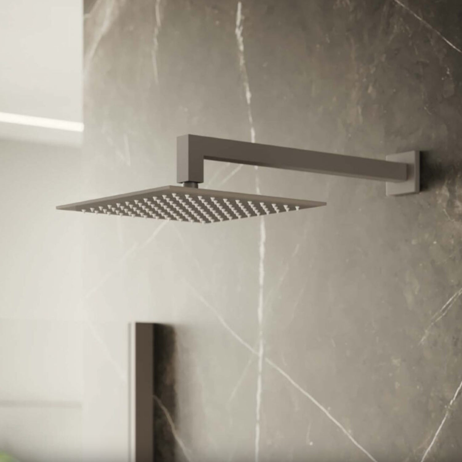 Soffione doccia quadrato 25x25 con getti anticalcare in silicone RubiFlux - Grigio Fango