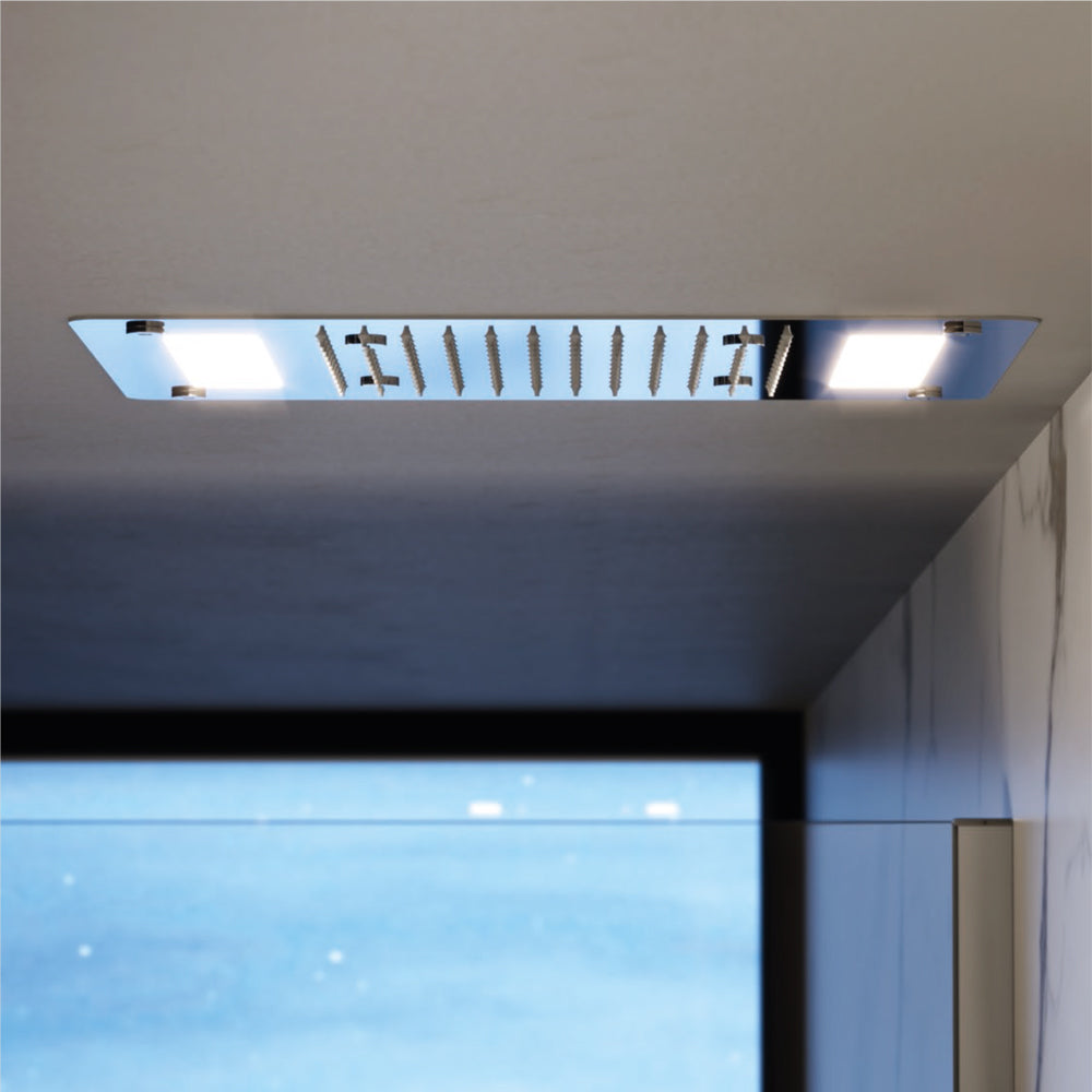 Soffione doccia incasso rettangolare 35x45 cm a 2 vie in acciaio inox 304 con cromoterapia