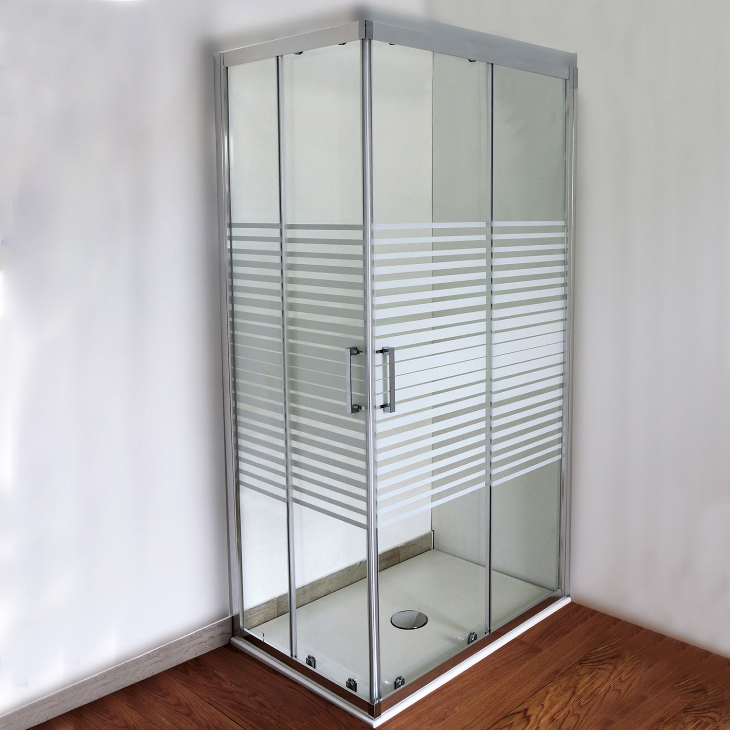 Box doccia Iconic cm 90x140 con apertura scorrevole angolare in vetro anticalcare Smart Clean serigrafato 6 mm