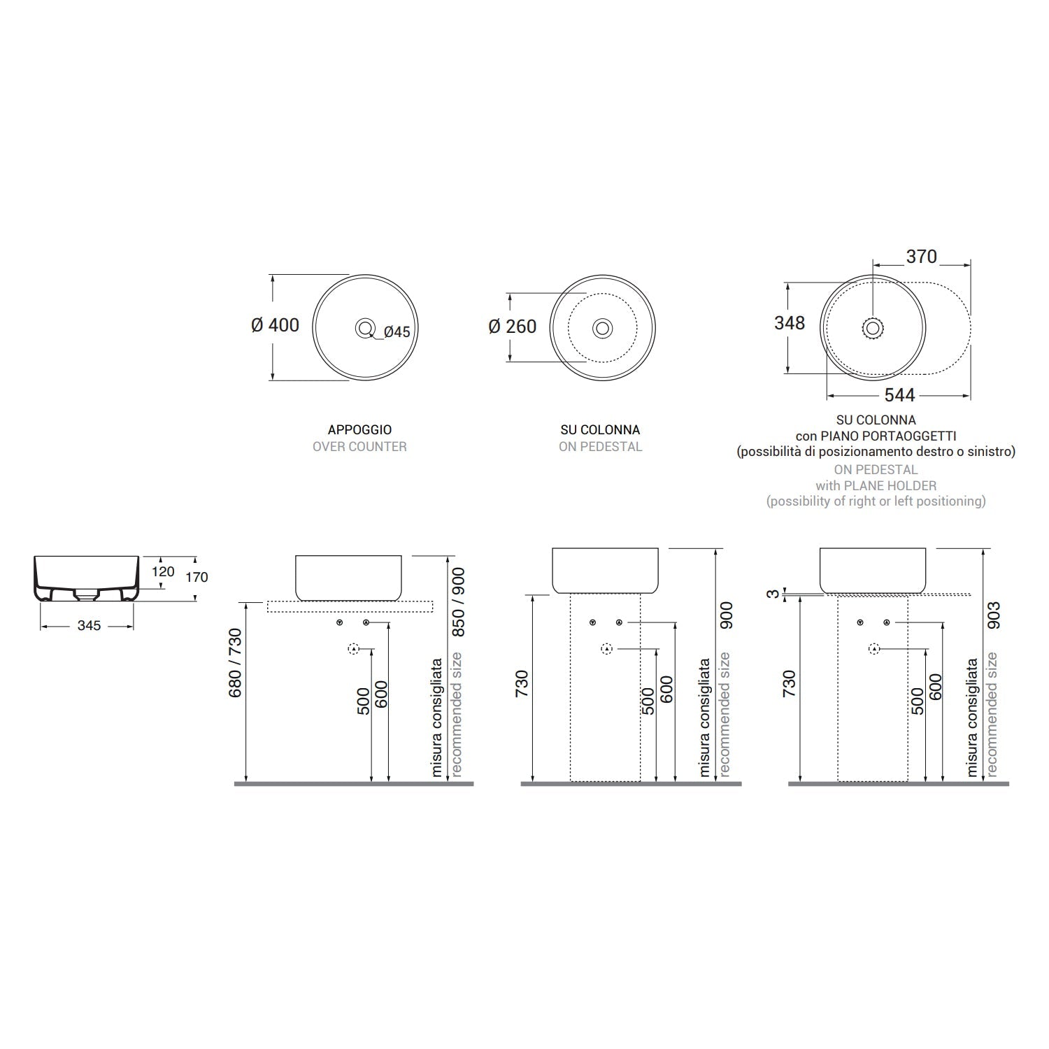  Lavabo rotondo Azzurra serie Aurea 40x40x17 cm - Bianco lucido