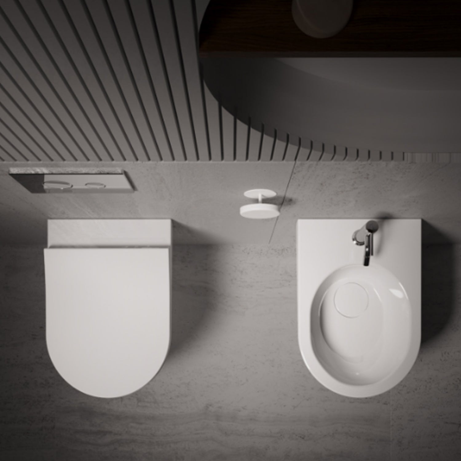  Sanitari filomuro senza brida scarico traslato Domus Falerii collezione Multipla 52x36 cm bianco lucido