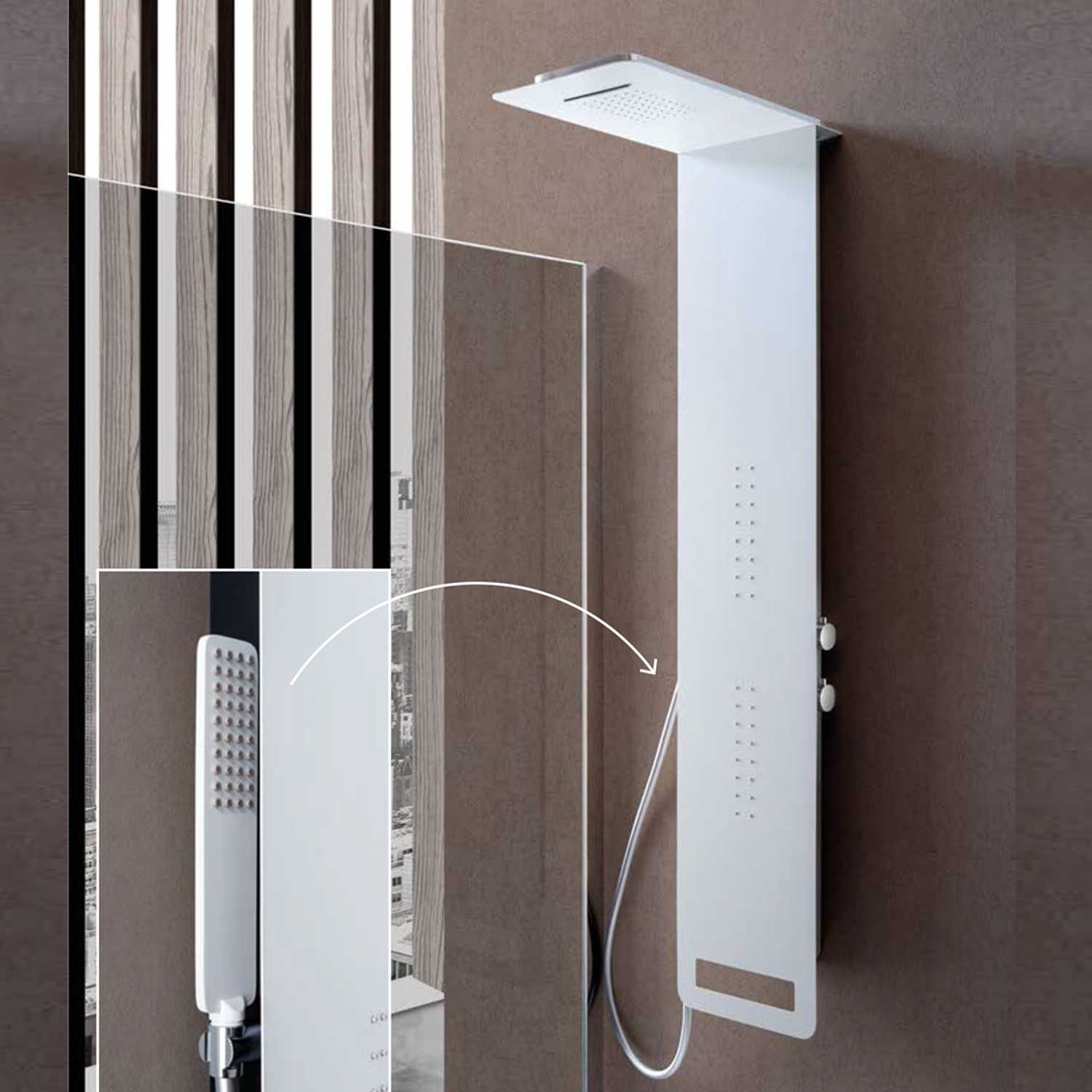 Pannello doccia idromassaggio Monte Bianco acciaio inox bianco miscelatore incasso a 3 vie 2