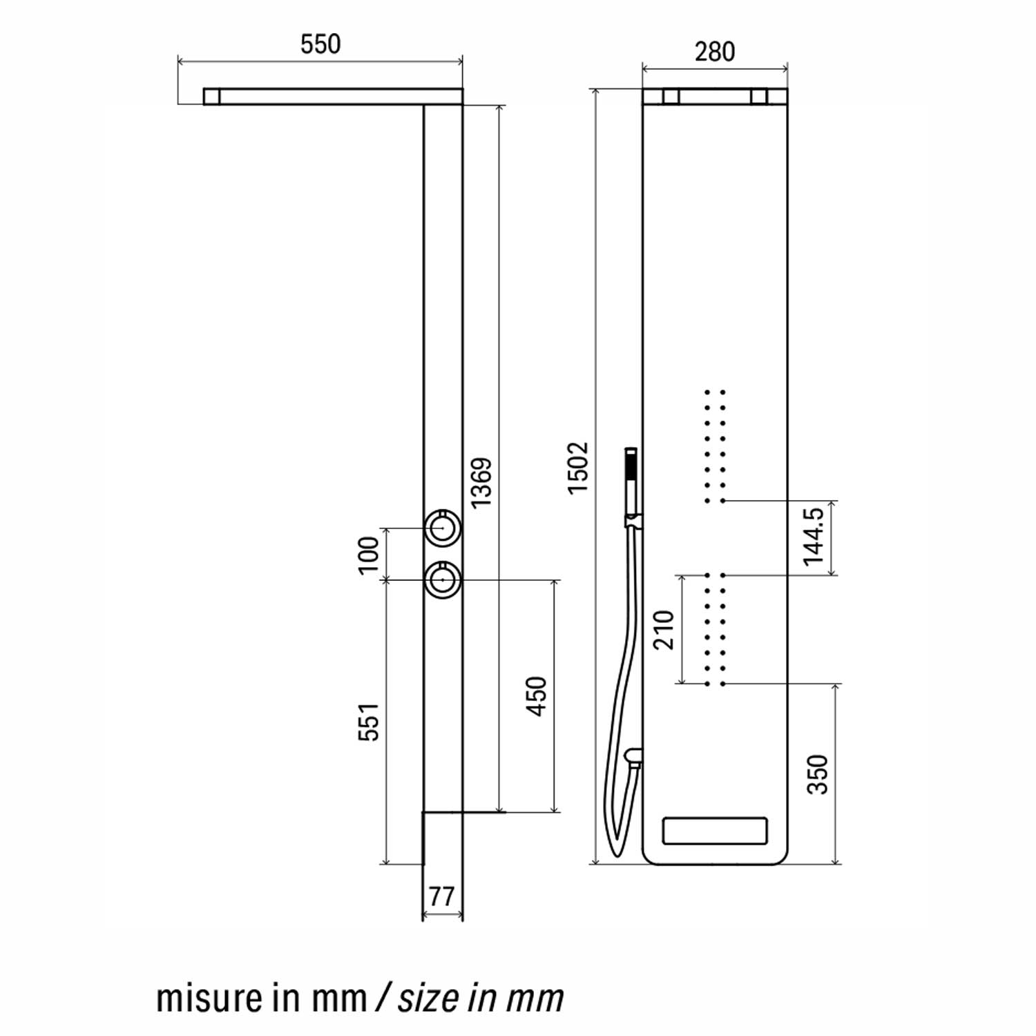 Pannello doccia idromassaggio Monte Bianco acciaio inox bianco miscelatore incasso a 3 vie 4
