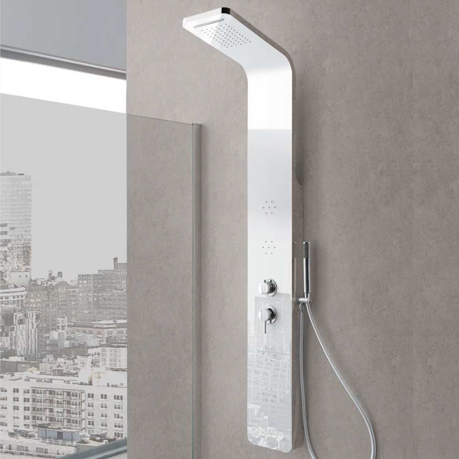 Pannello doccia idromassaggio Monte Grappa acciaio inox effetto specchio con cascata