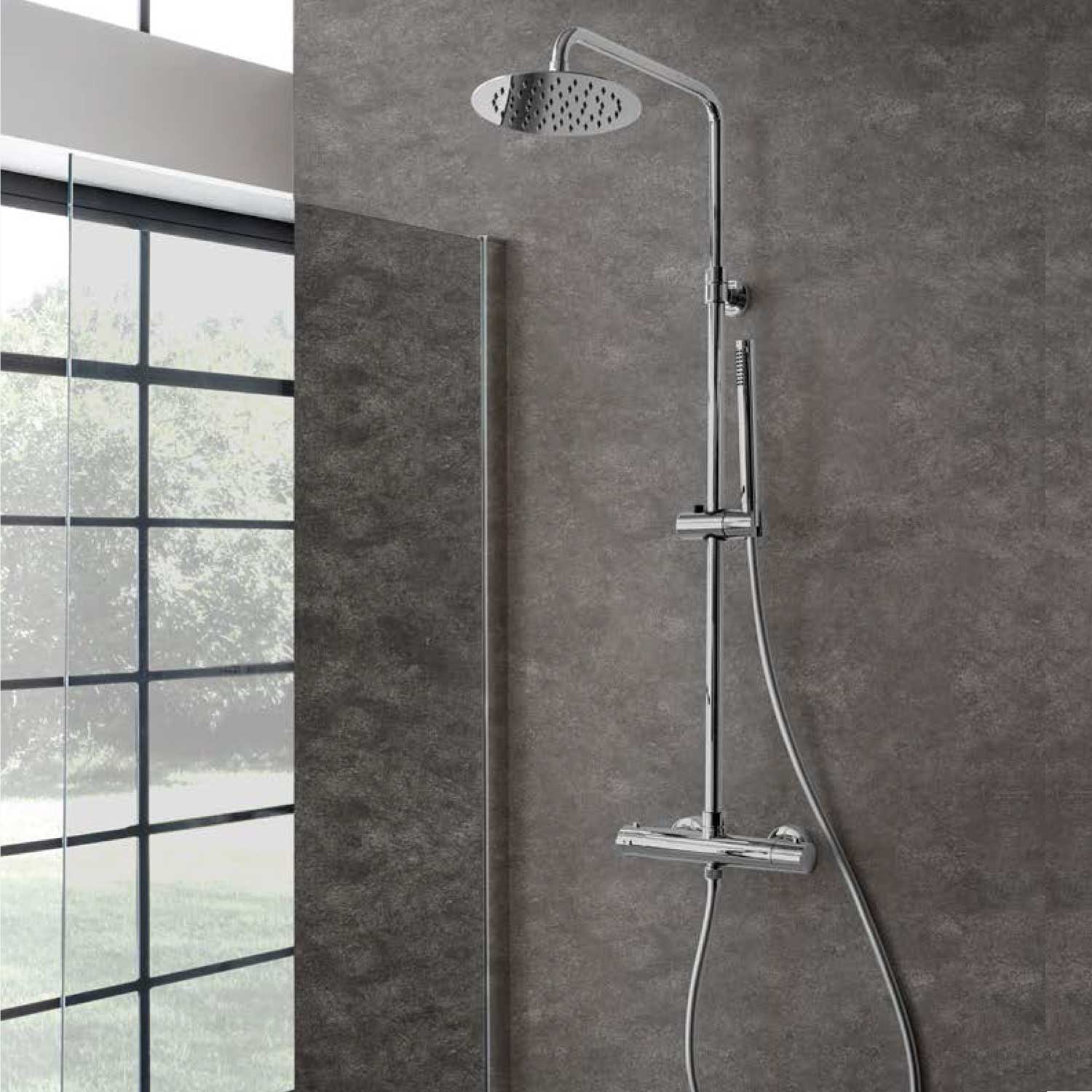 Colonna doccia in ottone Berlino con miscelatore termostatico a 2 vie e soffione diametro 20 cm