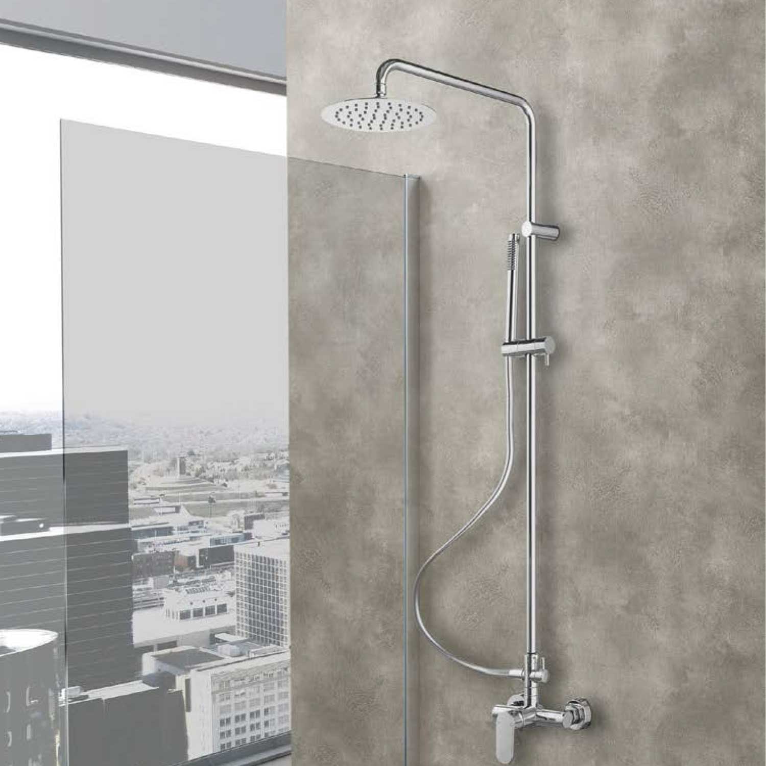 Colonna doccia in ottone Londra: interasse regolabile, flessibile 150 cm e soffione diametro 20 cm