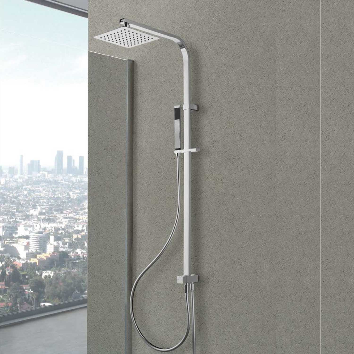 Colonna doccia in ottone Praga: con deviatore, soffione 20x20 cm, interasse regolabile