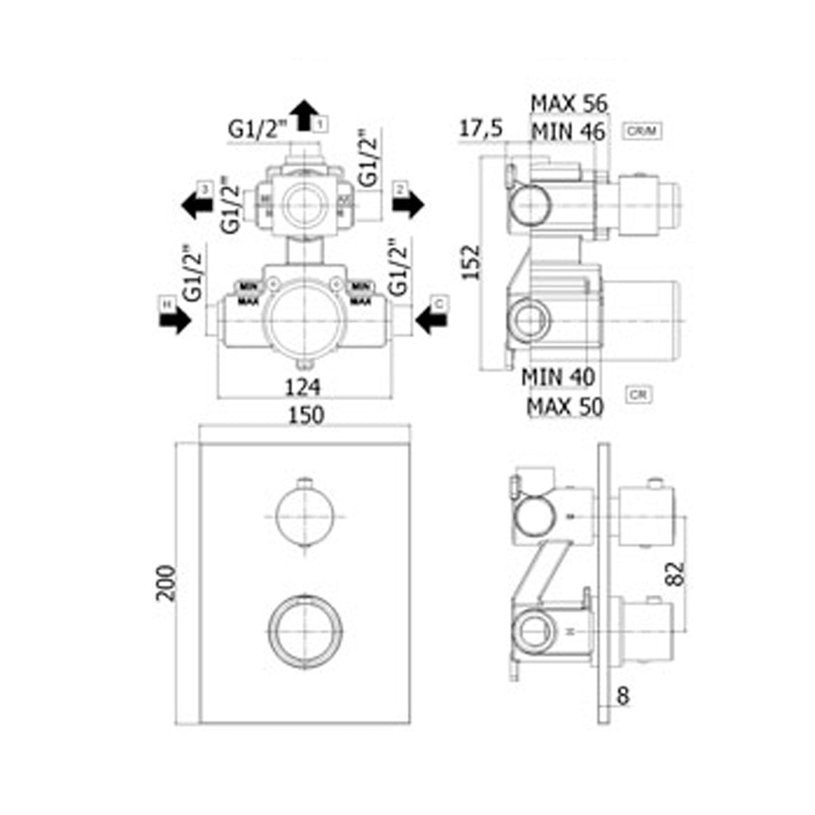  Miscelatore termostatico incasso doccia 3 uscite Paffoni Light con piastra in acciaio Inox by CeramicStore | Lo specialista del tuo bagno