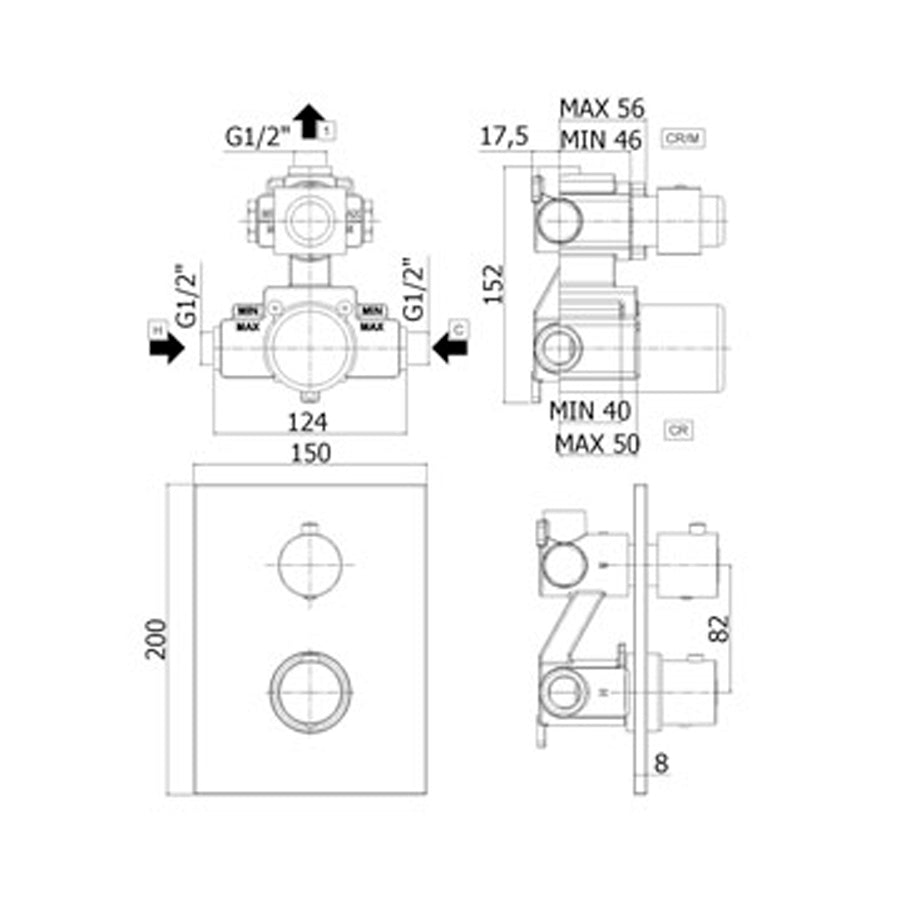  Miscelatore termostatico incasso doccia 1 uscita Paffoni Light ottone cromato con piastra in acciaio inox by CeramicStore | Lo specialista del tuo bagno