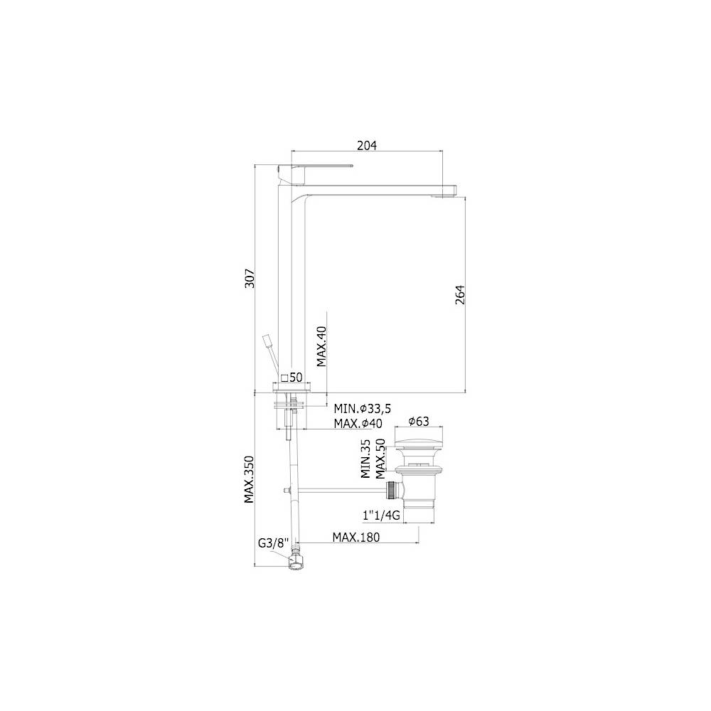  Miscelatore lavabo prolungato con scarico serie Tango modello TA085ST Steel looking Paffoni by CeramicStore | Lo specialista del tuo bagno