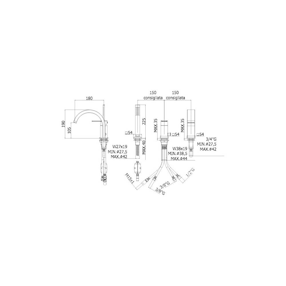 Miscelatore bordo vasca con duplex serie Tango modello TA040ST steel looking Paffoni by CeramicStore | Lo specialista del tuo bagno