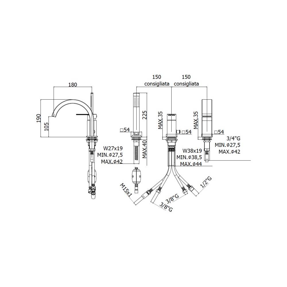  Miscelatore bordo vasca con bocca e duplex serie Ringo modello RIN040LNO colore nero opaco Paffoni by CeramicStore | Lo specialista del tuo bagno