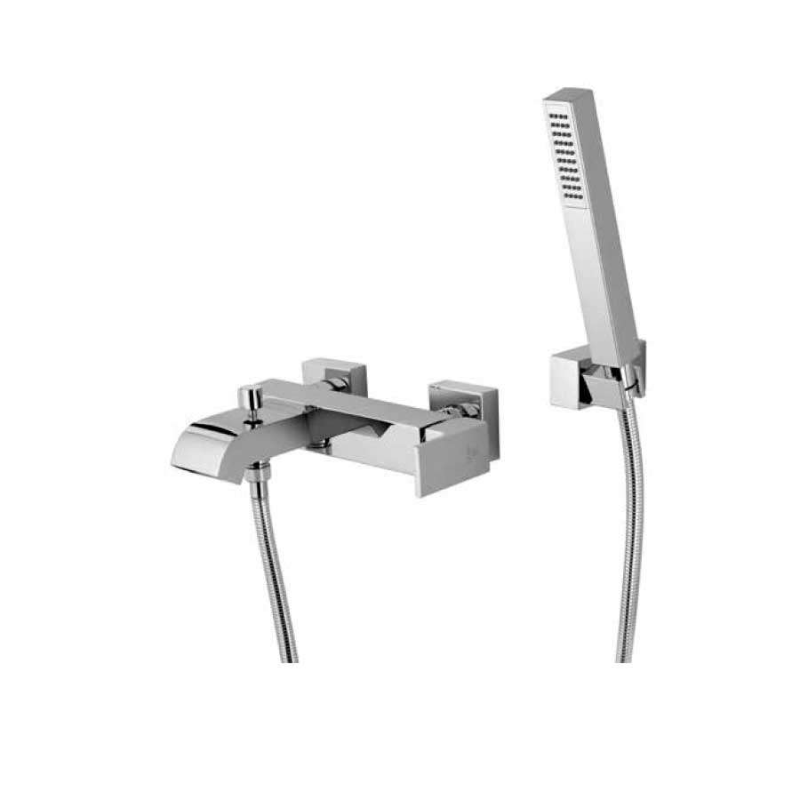 Set di rubinetti quadrati per lavandino e bidet e vasca con set Doccia finitura cromata collezione More di Argo Rubinetterie 4