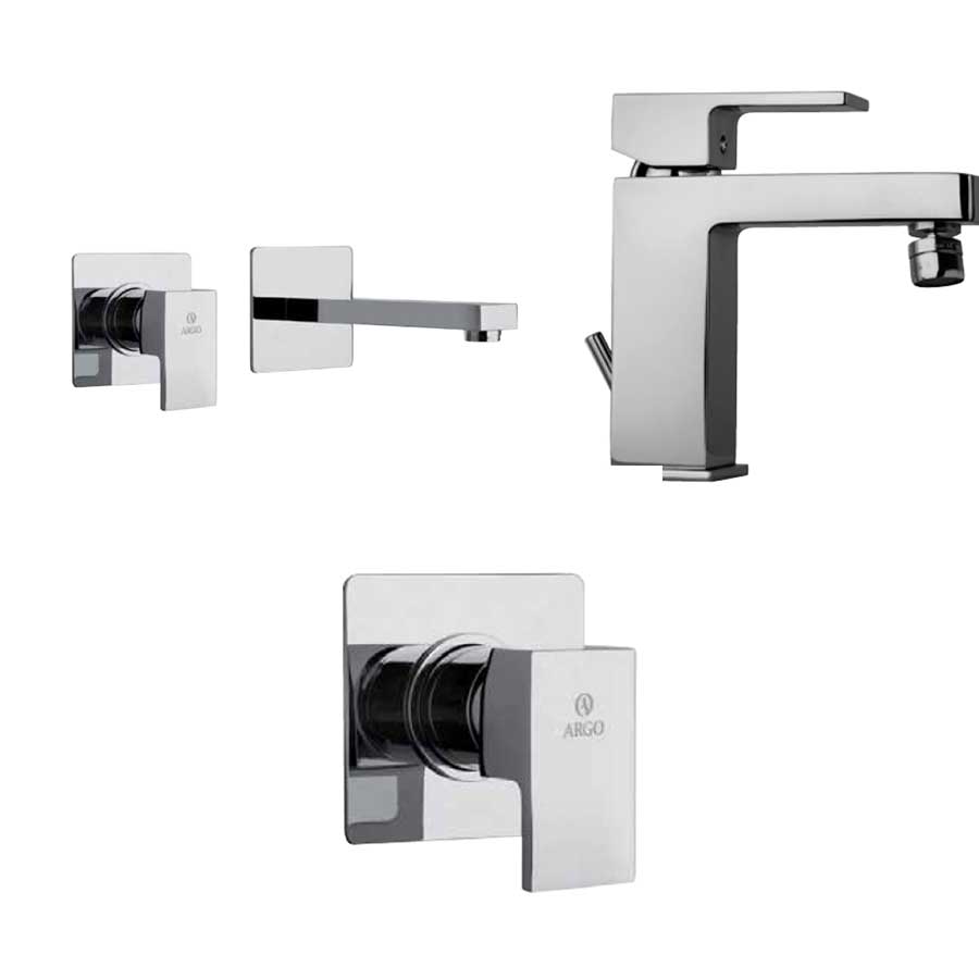 Set di rubinetti quadrati per Lavandino a Muro, bidet e doccia finitura cromata collezione More di Argo Rubinetterie