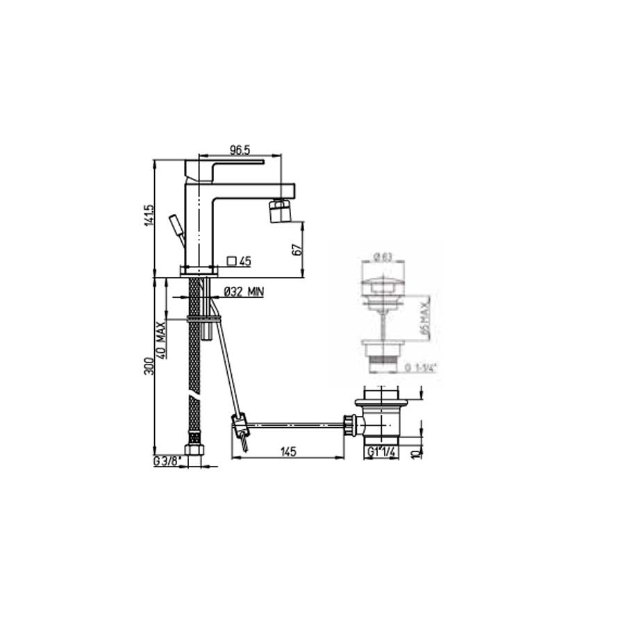 Set di rubinetti quadrati per lavandino a muro, bidet e vasca con set Doccia finitura cromata collezione More di Argo Rubinetterie 7