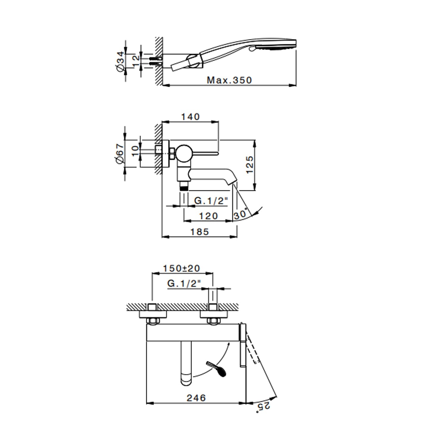  Miscelatore monocomando per vasca con kit doccino RubiFlux serie Tundra - Cromo by CeramicStore | Lo specialista del tuo bagno