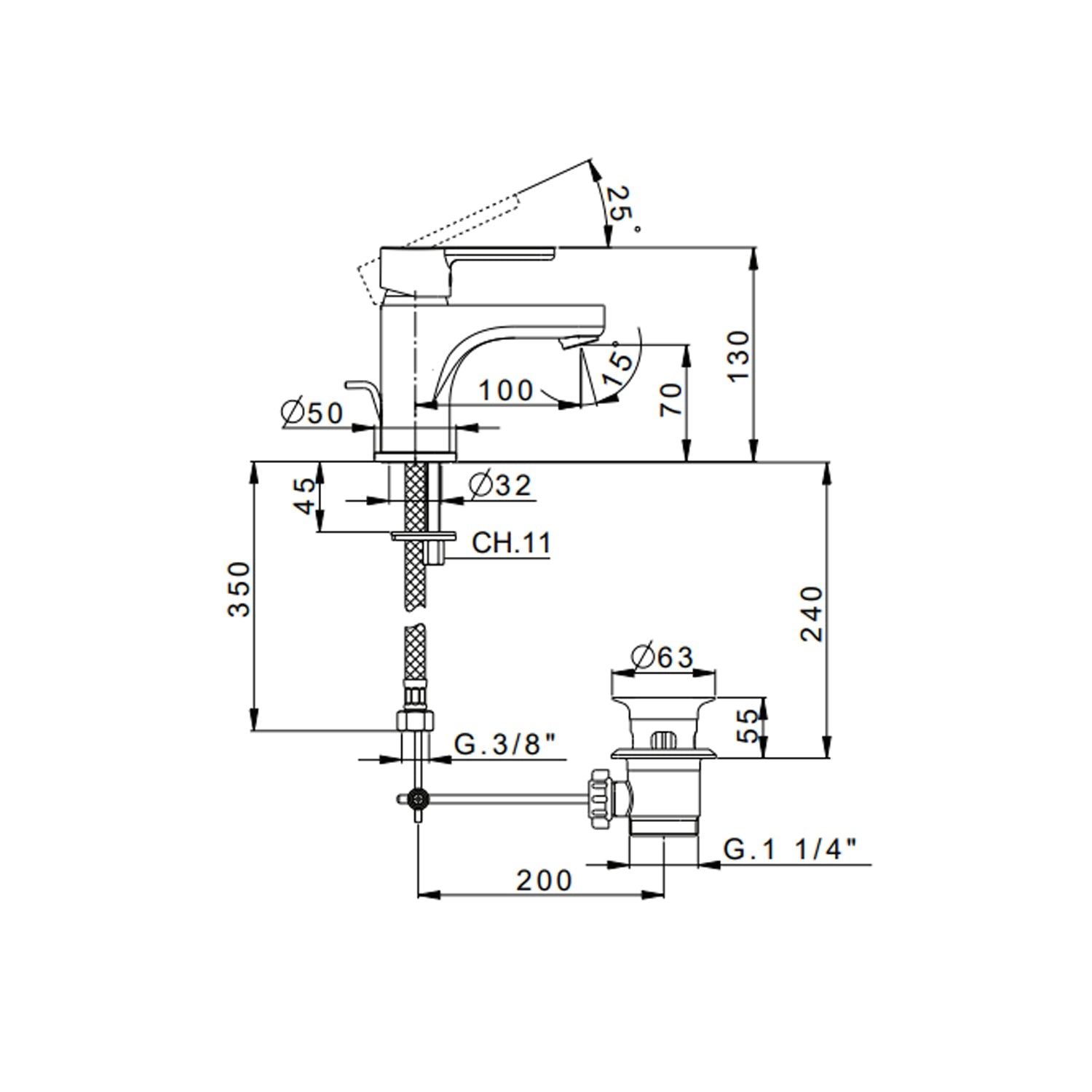  Miscelatore monocomando lavabo con scarico RubiFlux serie Lume - Nero Opaco by CeramicStore | Lo specialista del tuo bagno