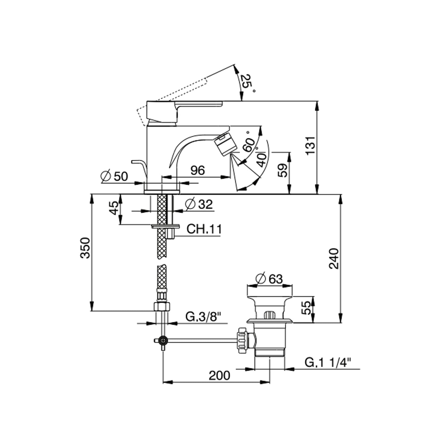  Miscelatore monocomando bidet con scarico RubiFlux serie Lume - Cromo by CeramicStore | Lo specialista del tuo bagno