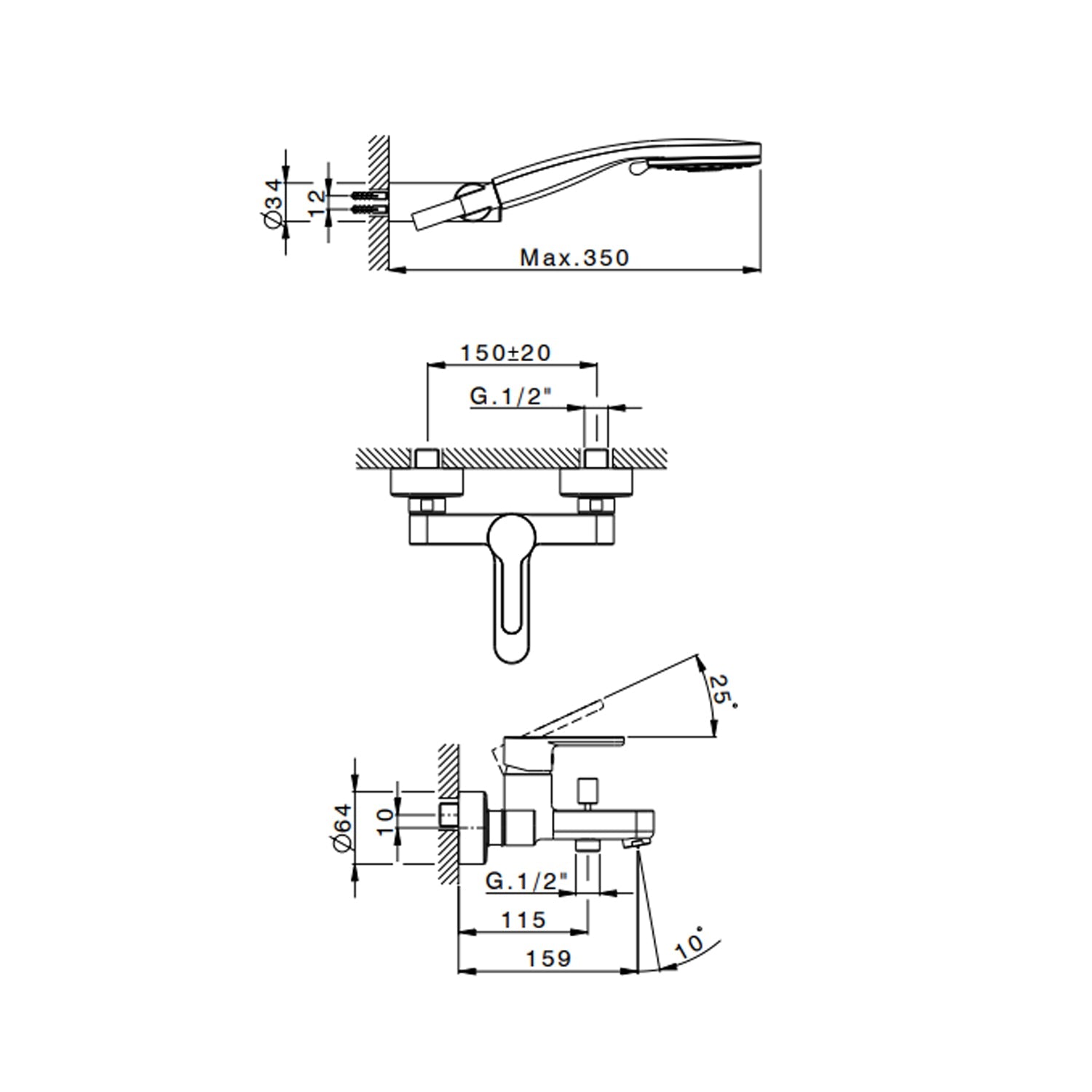  Miscelatore monocomando per vasca con kit doccino RubiFlux serie Lume - Nickel by CeramicStore | Lo specialista del tuo bagno