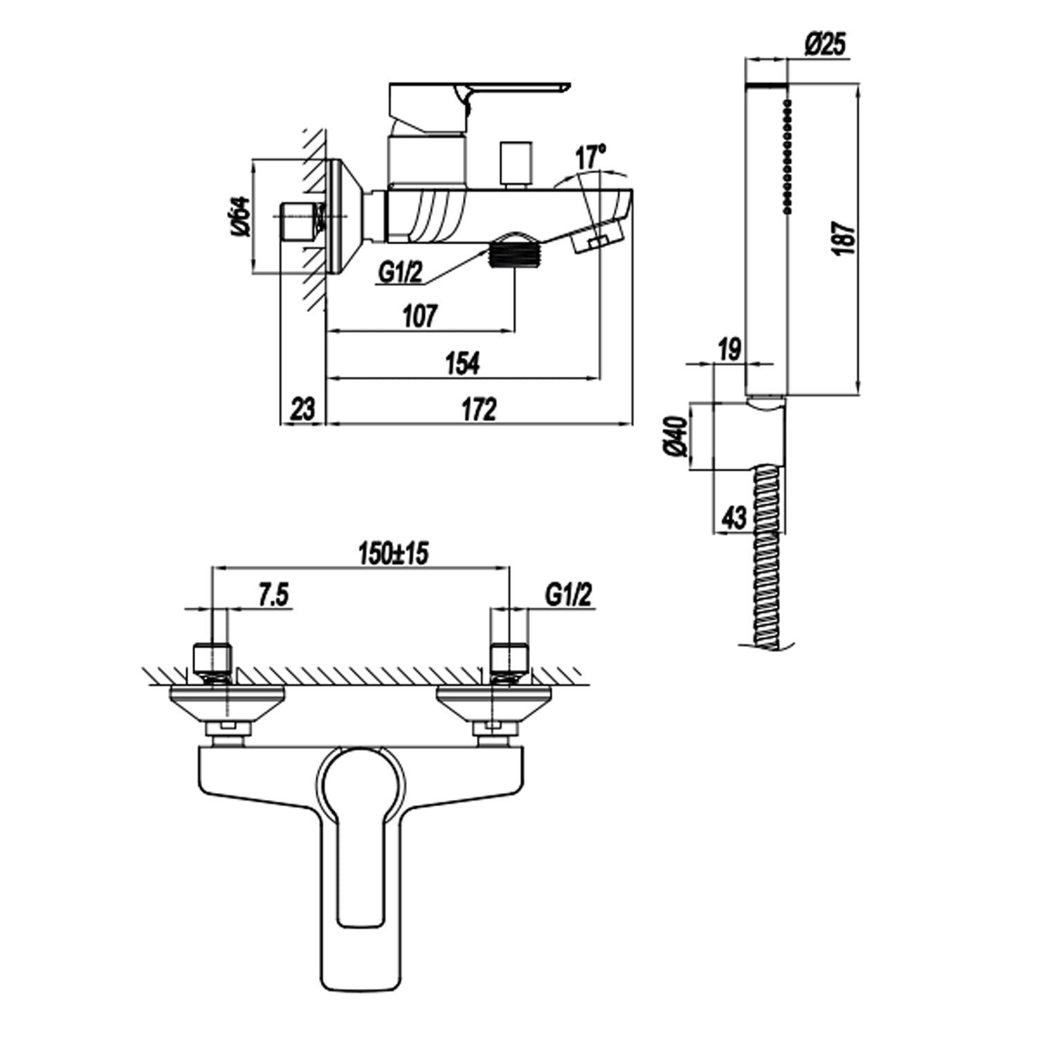  Miscelatore monocomando per vasca con kit doccino RubiFlux serie Zea - Cromo by CeramicStore | Lo specialista del tuo bagno