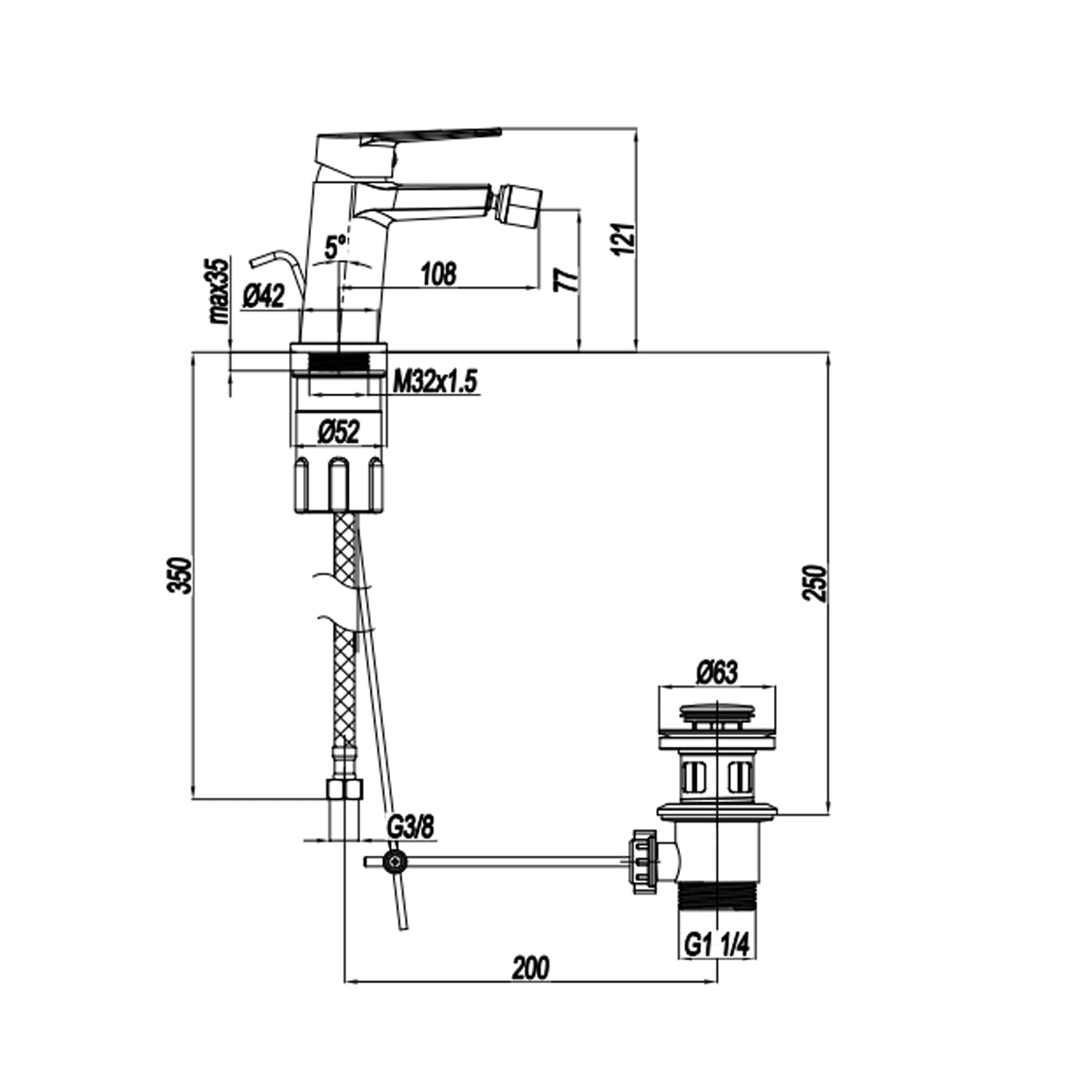  Miscelatore monocomando inclinato bidet con scarico RubiFlux serie Ampra - Cromo by CeramicStore | Lo specialista del tuo bagno