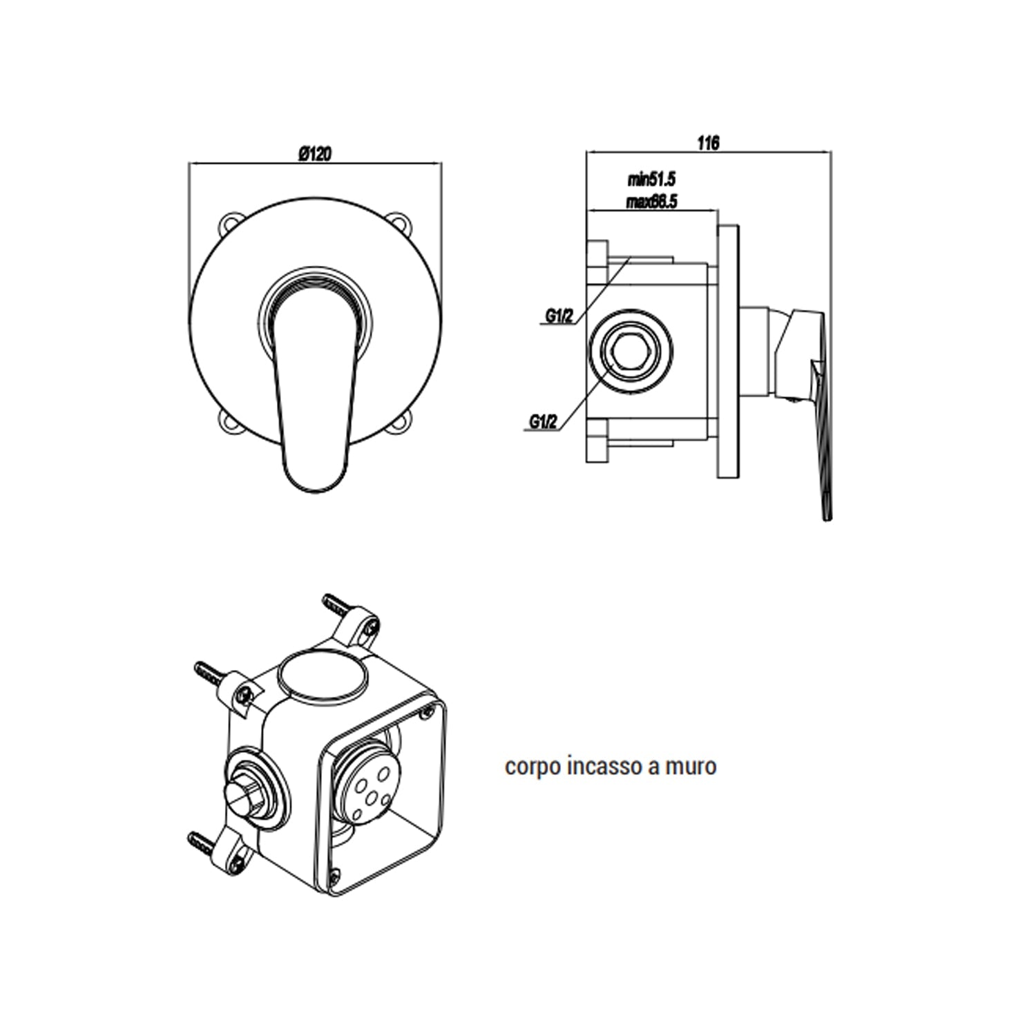  Miscelatore monocomando da incasso per doccia RubiFlux serie Ampra - Cromo by CeramicStore | Lo specialista del tuo bagno