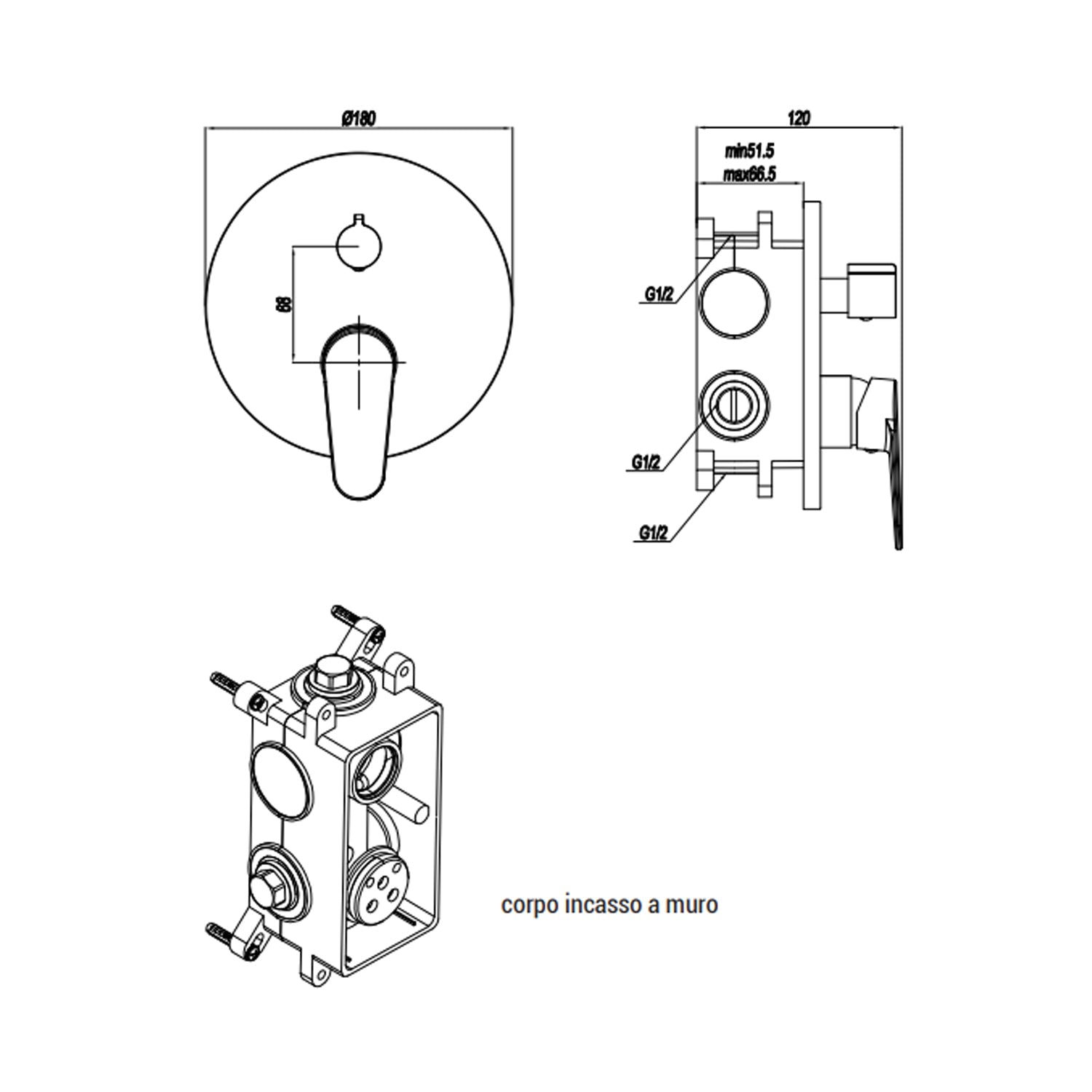  Miscelatore monocomando da incasso per doccia con deviatore RubiFlux serie Ampra - Cromo by CeramicStore | Lo specialista del tuo bagno