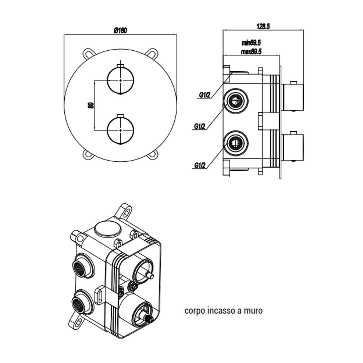  Miscelatore monocomando incasso termostatico con deviatore RubiFlux serie Ampra - Cromo by CeramicStore | Lo specialista del tuo bagno