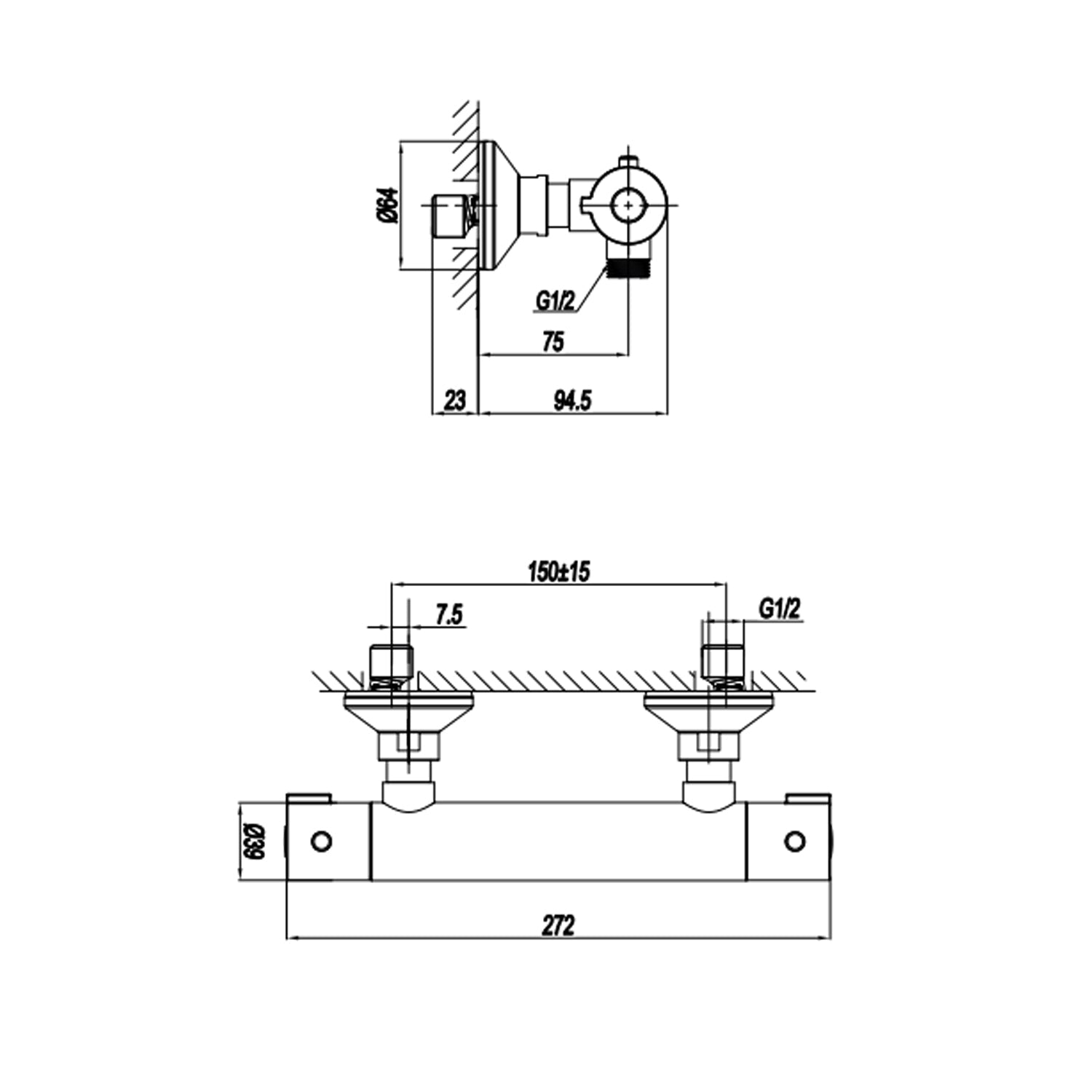  Miscelatore monocomando esterno termostatico per doccia RubiFlux serie Ampra - Cromo by CeramicStore | Lo specialista del tuo bagno