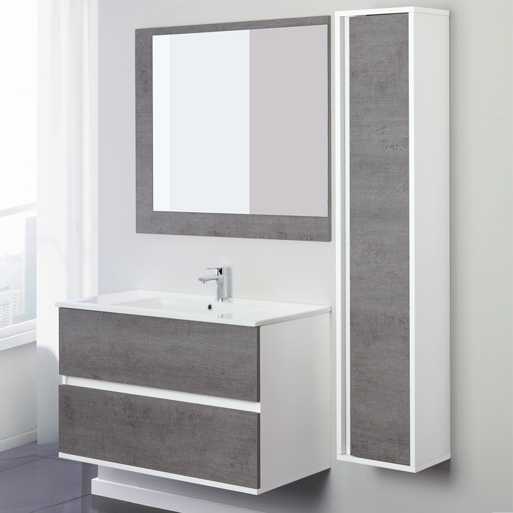 Composizione bagno sospesa Cubi&Co Favola con lavabo e specchio cm 90 - Bianco e Cemento 2