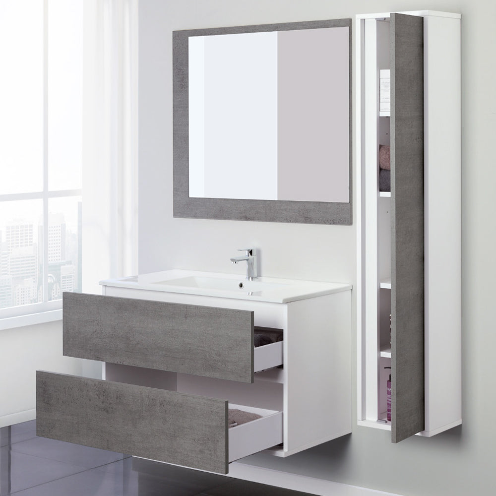 Composizione bagno sospesa Cubi&Co Favola con lavabo e specchio cm 90 - Bianco e Cemento 3