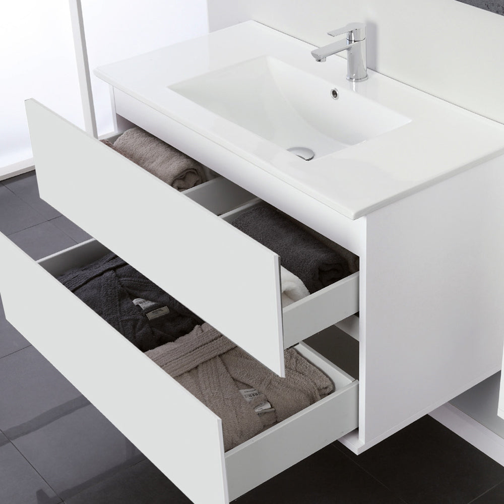 Composizione bagno sospesa Favola con lavabo e specchio cm 90 Bianco-Laccato 4