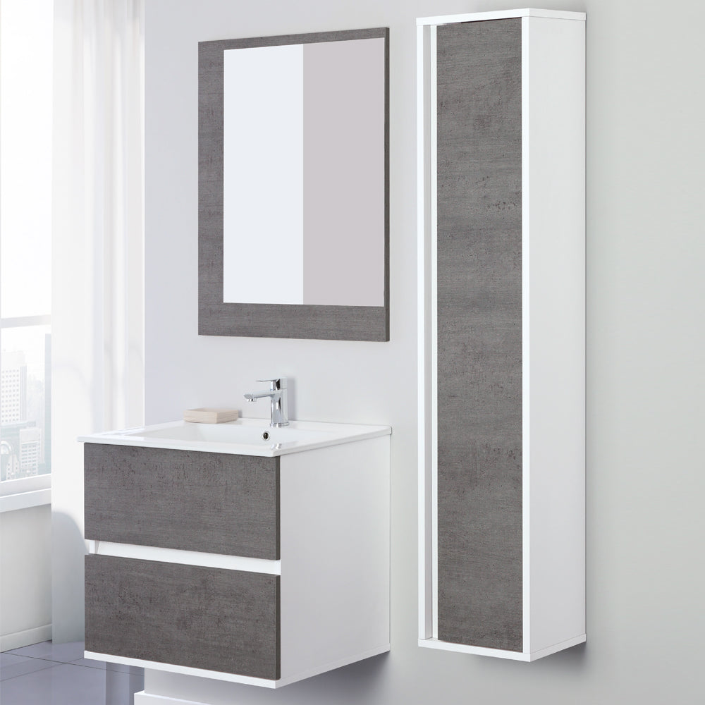 Composizione bagno sospesa Favola con lavabo e specchio cm 60 colore Bianco e Cemento 2