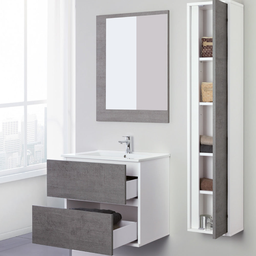 Composizione bagno sospesa Favola con lavabo e specchio cm 60 colore Bianco e Cemento 3