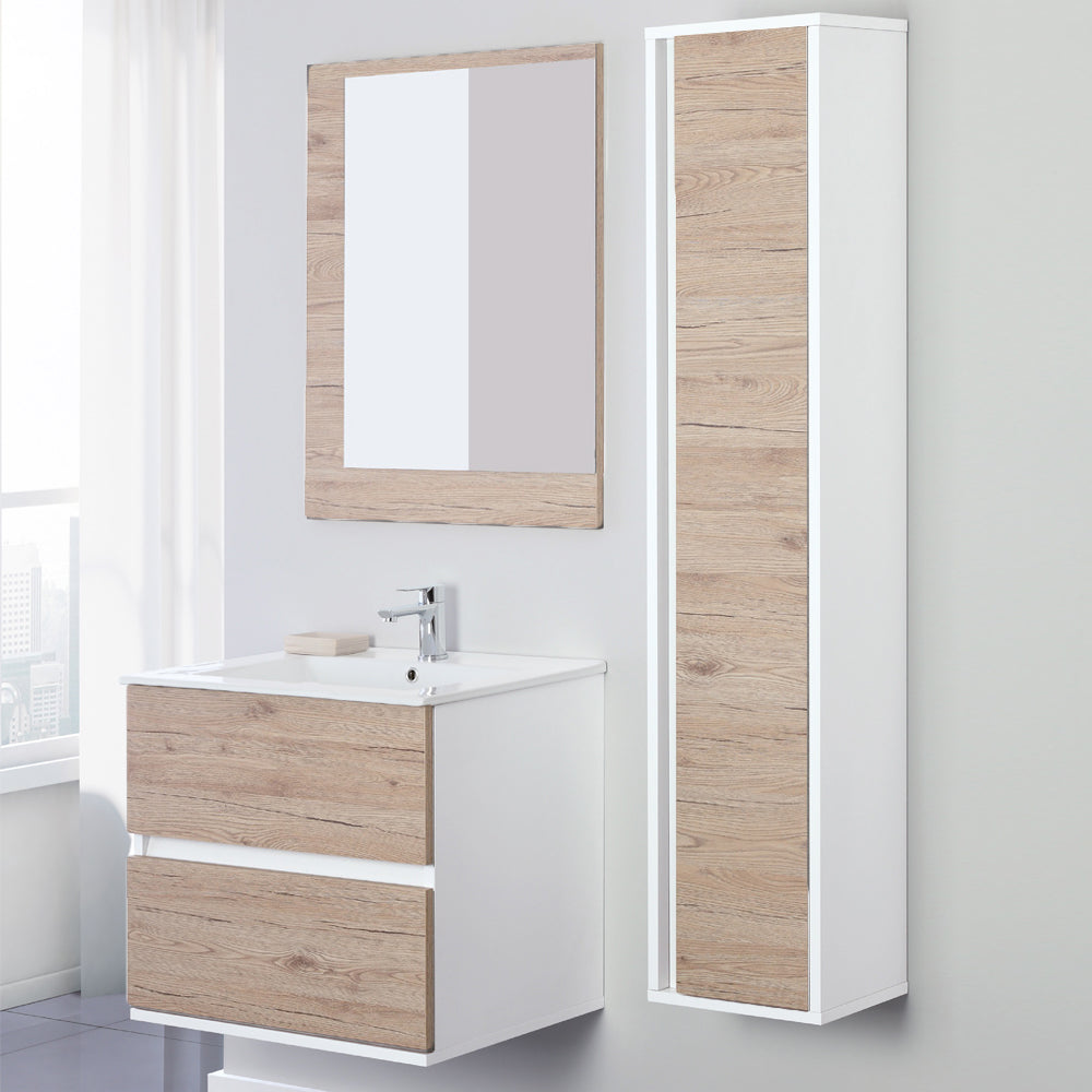 Composizione bagno sospesa Favola con lavabo e specchio cm 60 Bianco-Rovere 2