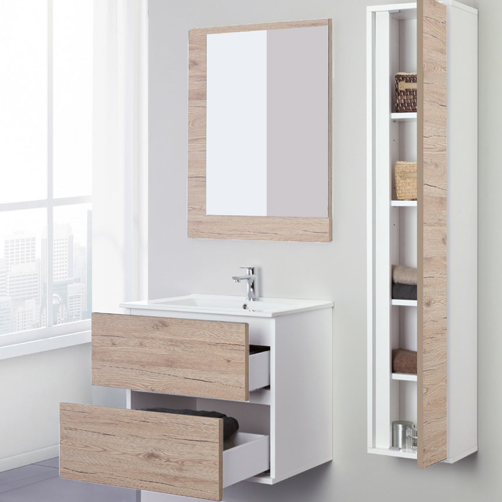 Composizione bagno sospesa Favola con lavabo e specchio cm 60 Bianco-Rovere 3