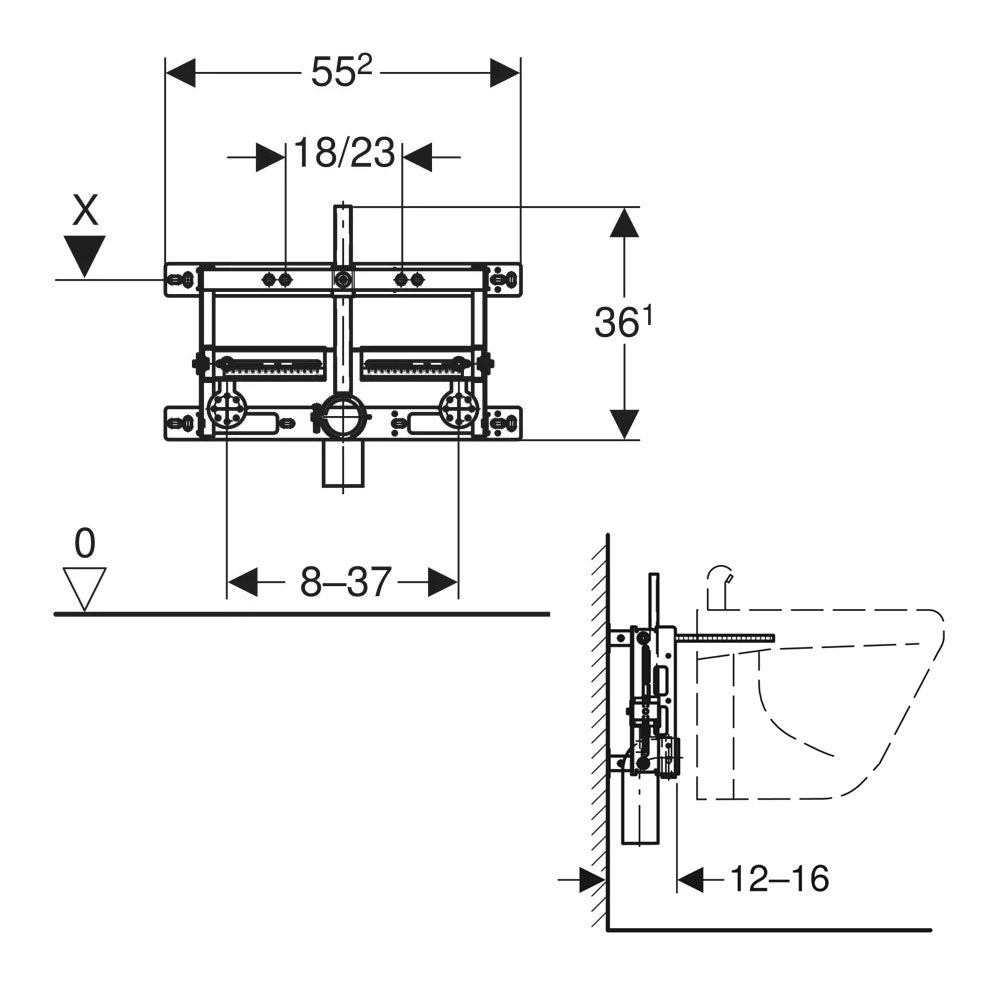 Geberit Combifix in acciaio inox Italia per bidet sospesi, fissaggi regolabili da 18 cm a 23 cm 2