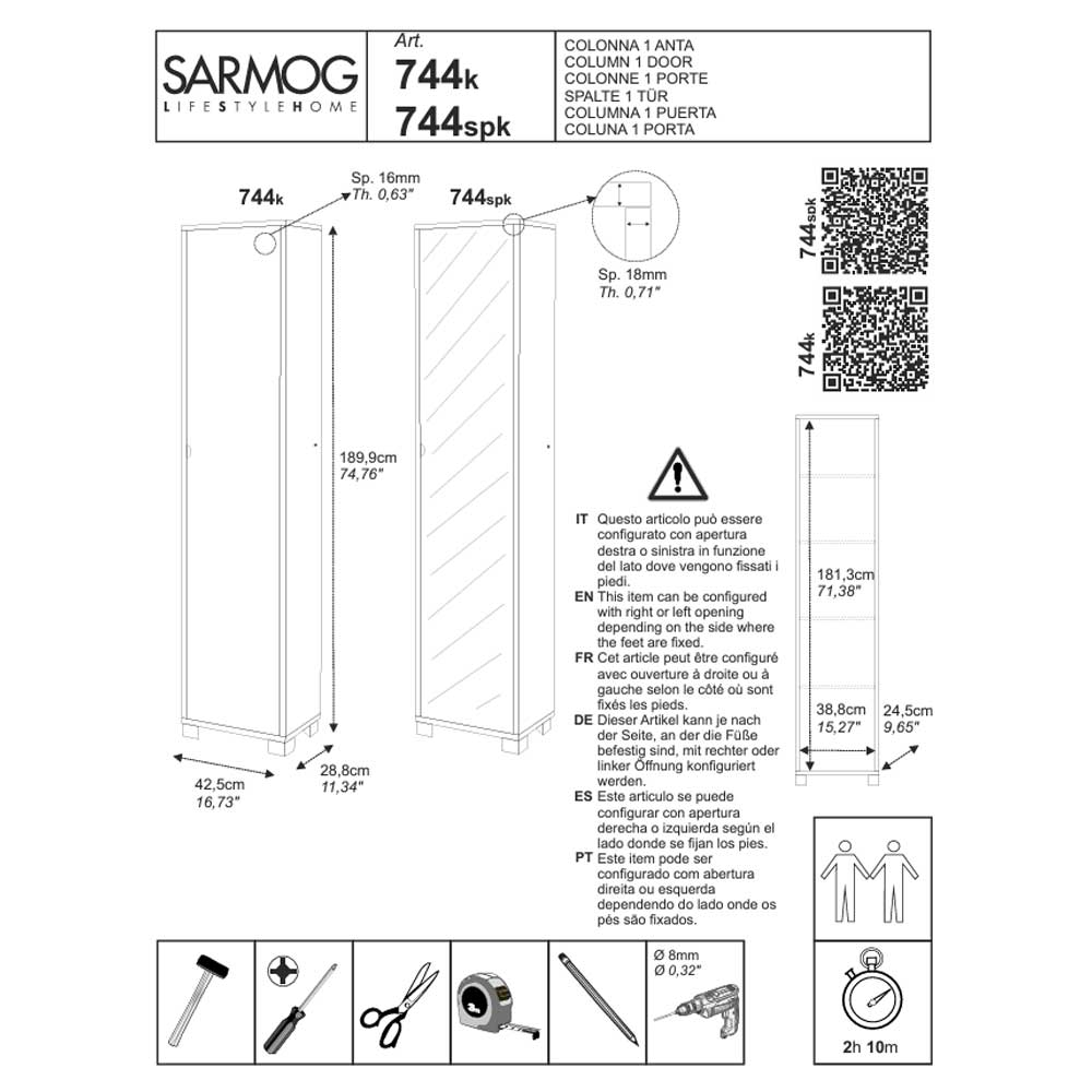 Mobile Colonna da Bagno 1 Anta finitura Struttura Bianco Fiammato / Finitura Frontale Specchio Naturale by Sarmog by CeramicStore | Lo specialista del tuo bagno
