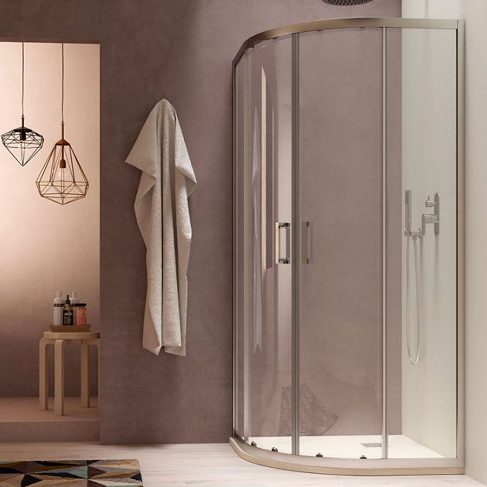 Box doccia semicircolare Loop 80x80 in alluminio e cristallo trasparente anticalcare Smart Clean 2