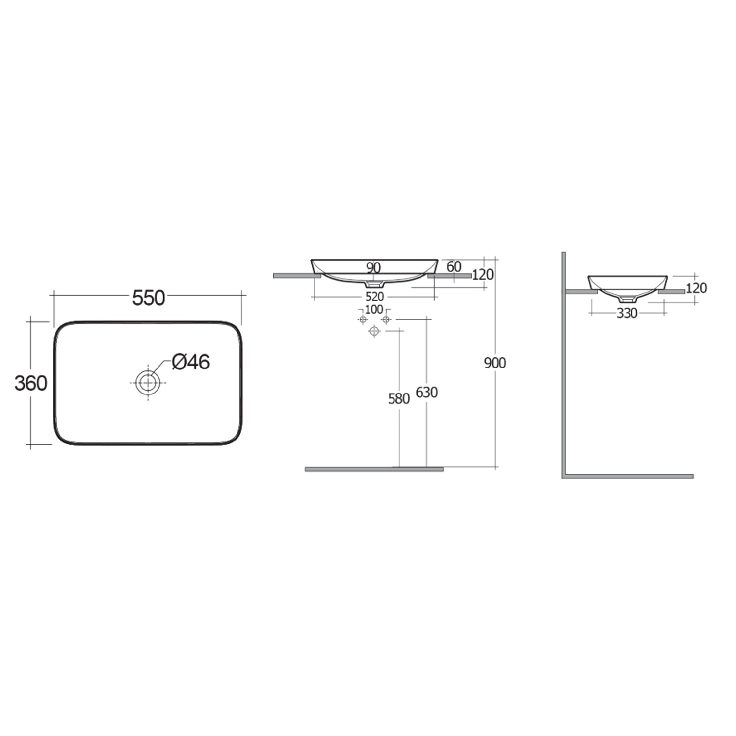  Lavabo ad incasso rettangolare senza foto 55x36 cm - Bianco by CeramicStore | Lo specialista del tuo bagno