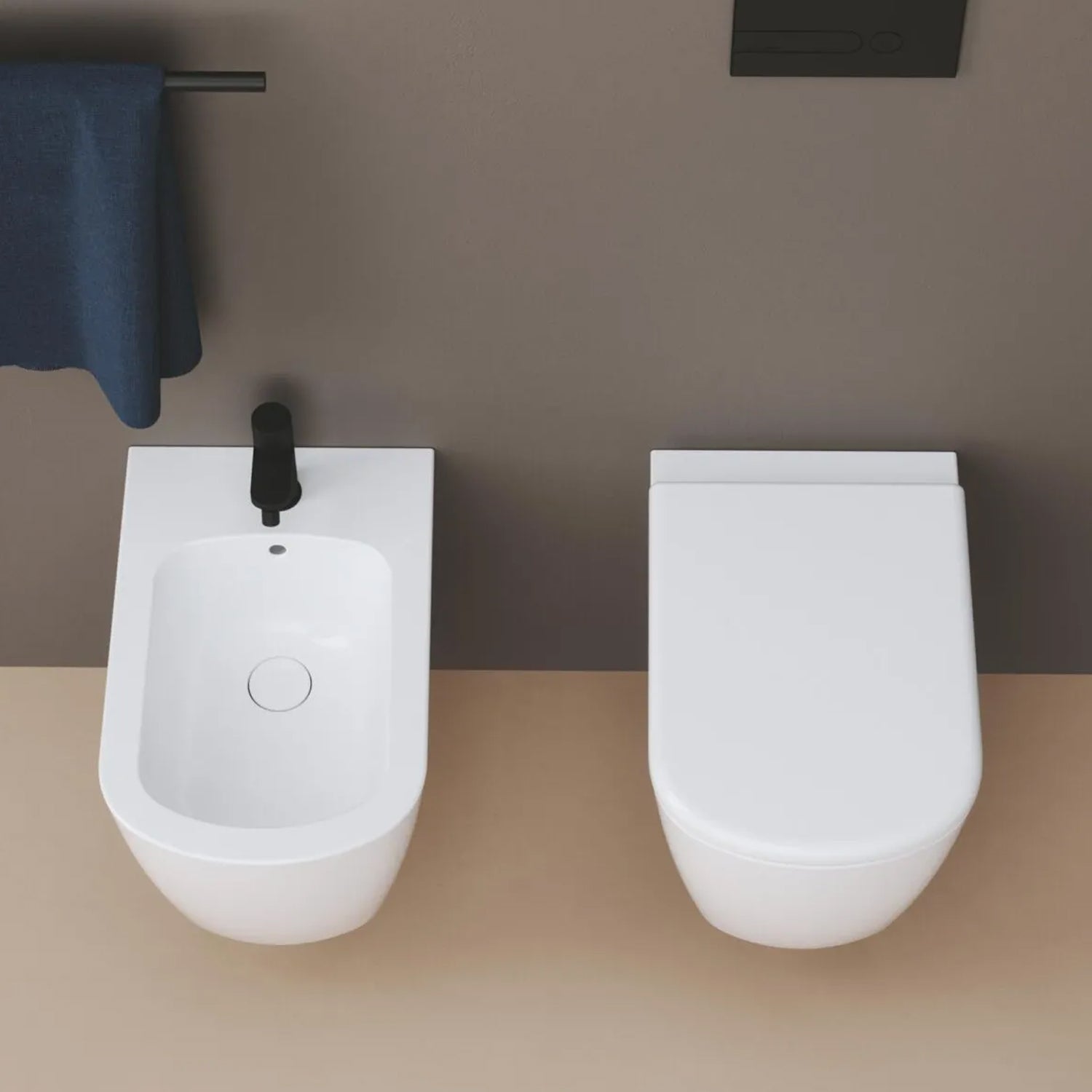  Coppia sanitari sospesi Ceramica Azzurra serie Aurea 55x36x33 cm con sedile soft-close - Bianco lucido