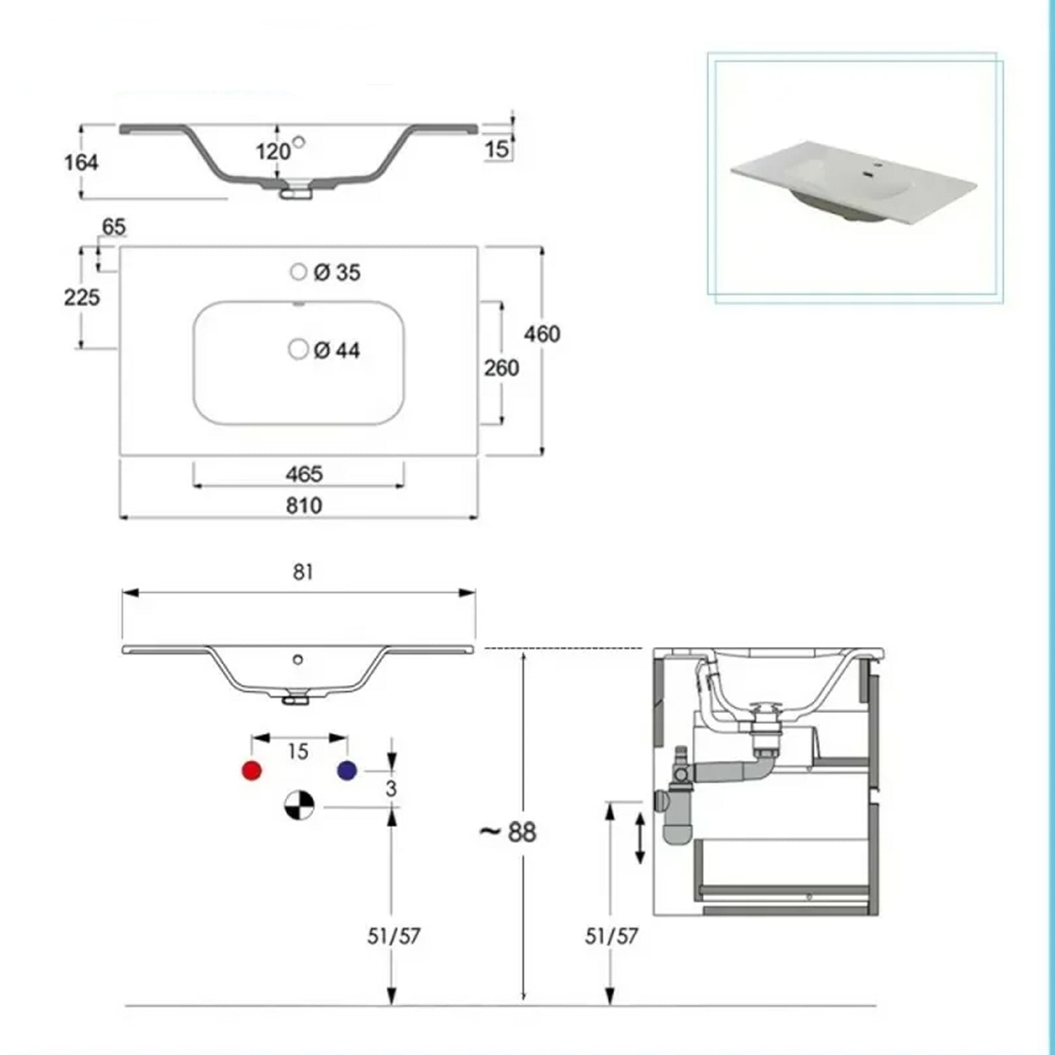 900291 - Composizione bagno sospesa Cubi&Co serie Cannes 80 cm con lavabo in ceramica e specchio tondo - Bianco Opaco 3